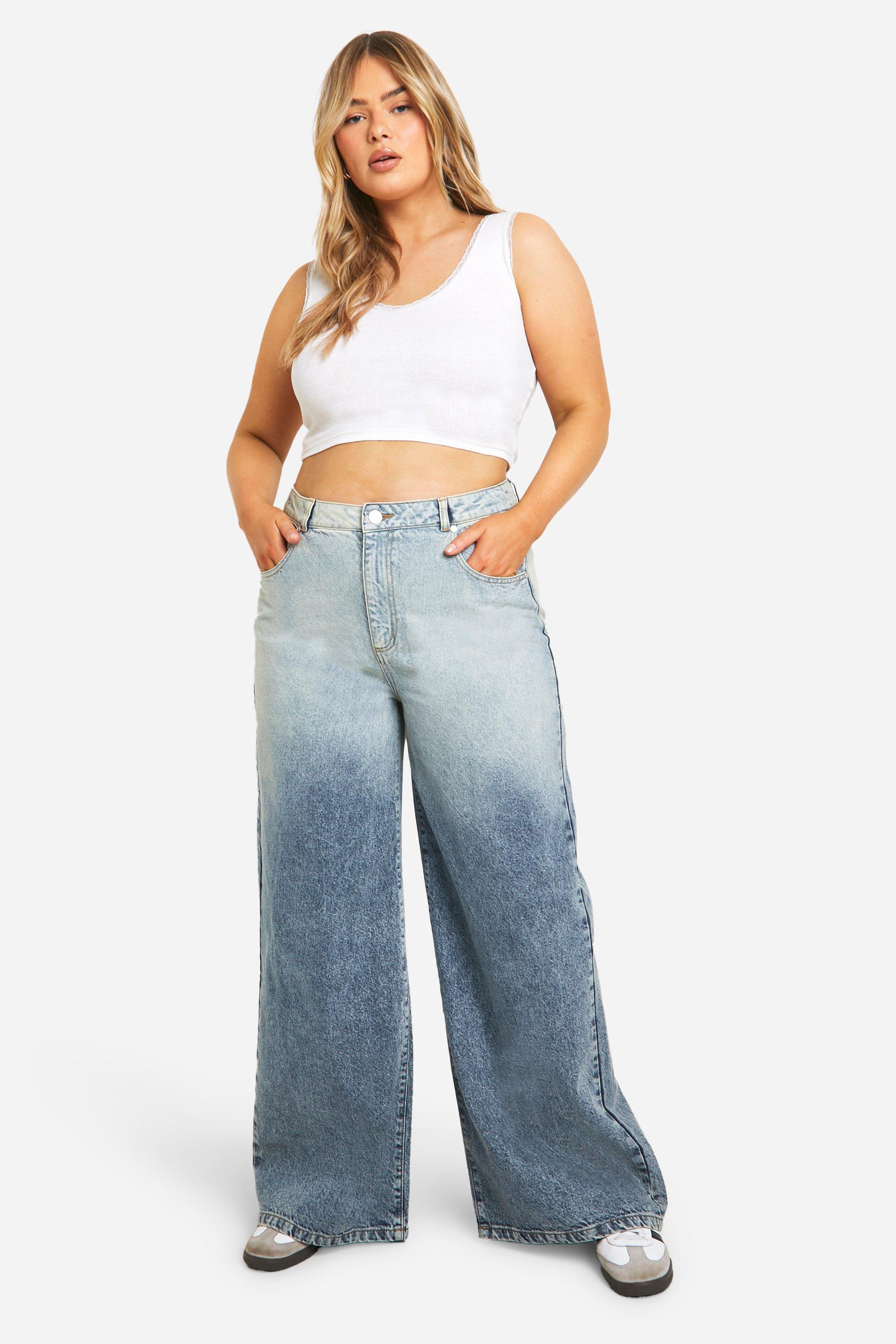 Plus Basics High Waisted Super Wide Leg Jeans boohoo